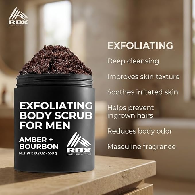 RBX Exfoliating Body Scrub For Men with Shea Butter Vitamin A and C, Moisturizing Hydrating Body Scrub for Healthy Skin