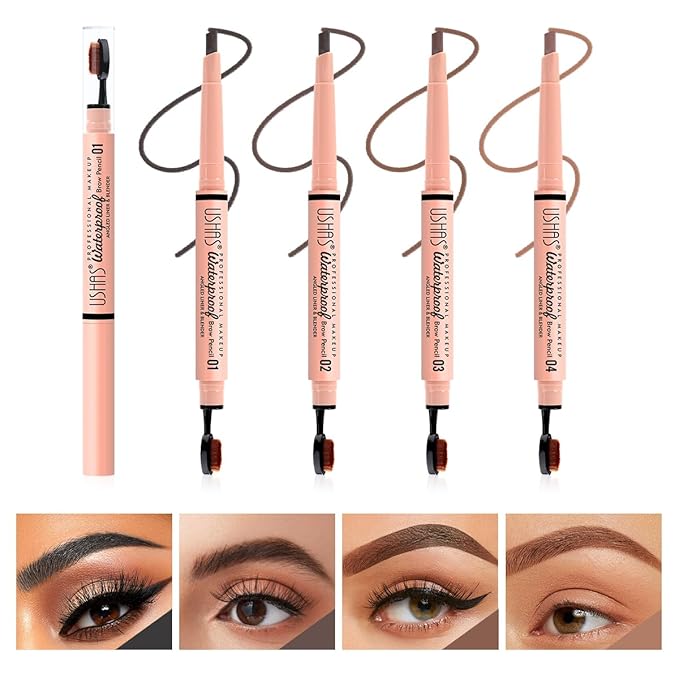 USHAS 2 Pcs Eyebrow Pencil - Eyebrow Pencil with Brush 2-in-1 Dual-Ended EyeBrow Pencils for Women, Eyebrow Makeup Shaper and Filler, Last All-Day and Waterproof (02, Pack of 2)