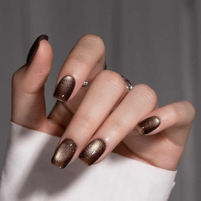 MAYCHAO 15ML Cat Eye Gel Nail Polish 1Pc Brown Black Gel Polish Soak off Holographic Magnetic Nail Polish for Nail Art Manicure Salon DIY at Home, 0.5 OZ