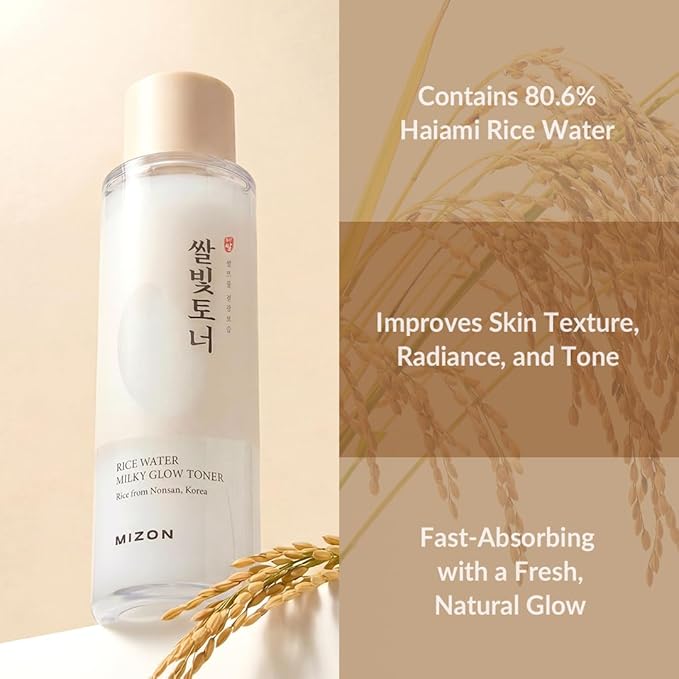 MIZON Rice Water Milky Glow Toner, Brightening and Hydrating Face Moisturizer with Niacinamide, Ceramides and Squalane, Milky Rice Toner for Glass Skin and Radiant Complexion, 5.07 fl oz