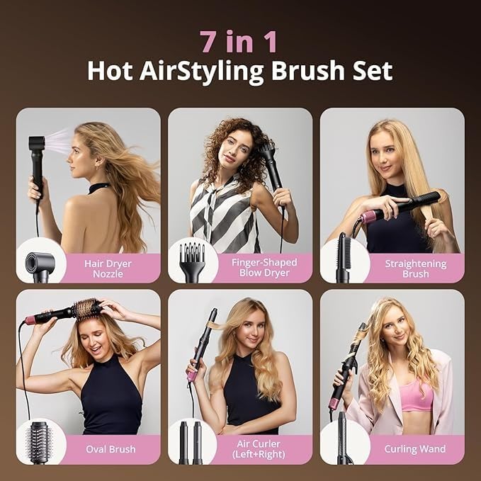 Crazymar airwrap Hair Styler, Fast Drying Blow Dryer & Curling StylingTool, Hot Air Styler No Heat Damage, Hot Air Styler Wrap for Curling Volumizing Straightening Styling (Black and Pink)