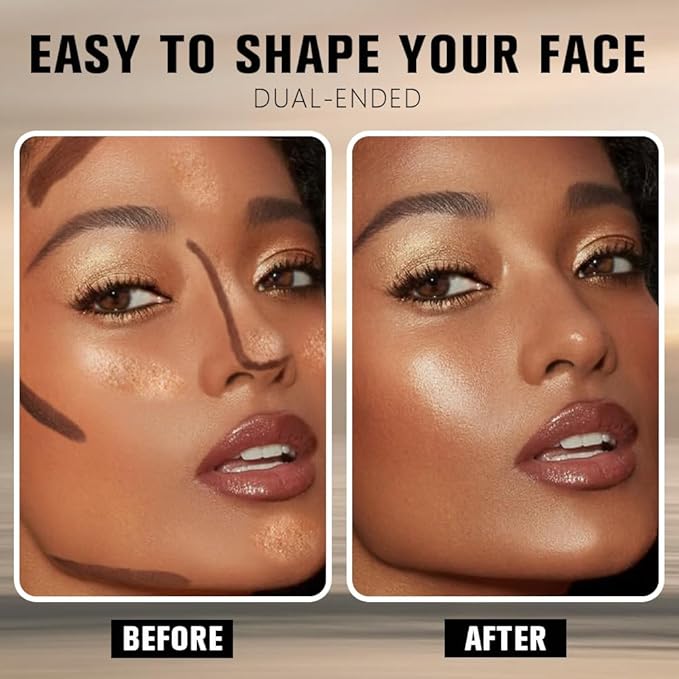 FeiCuiYun Dual-Ended 2-in-1 Cream Contour & Highlighter Stick Makeup For Face & Body – Waterproof, Long-Lasting, Suitable for All Skin Tones, 06#Black Cocoa + Bronzer Shimmer