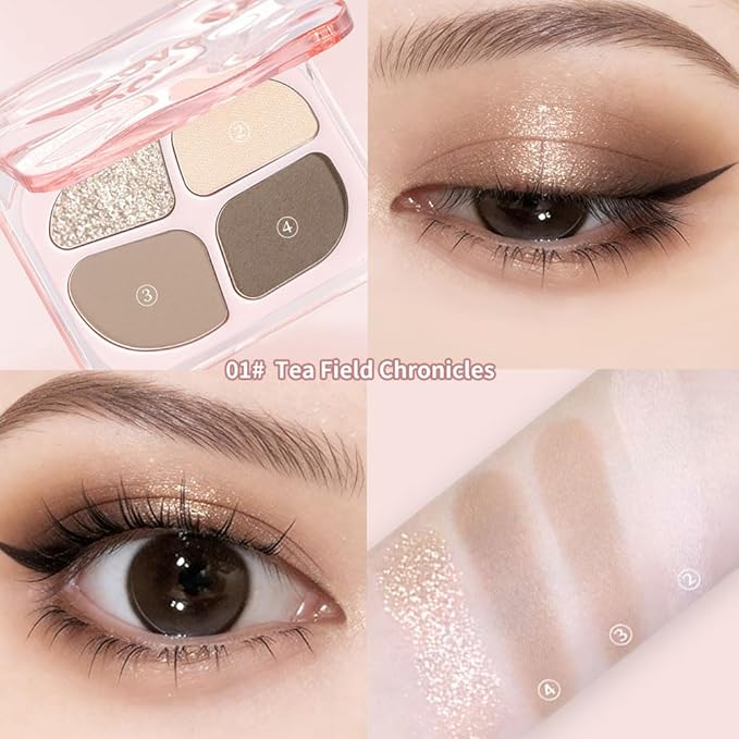 Matte Eyeshadow Palette, 4 Color High Pigment Blendable Eye Shadow Makeup For Older Women, Shimmer Eyeshadow Palette Makeup (01#, Pack of 1)