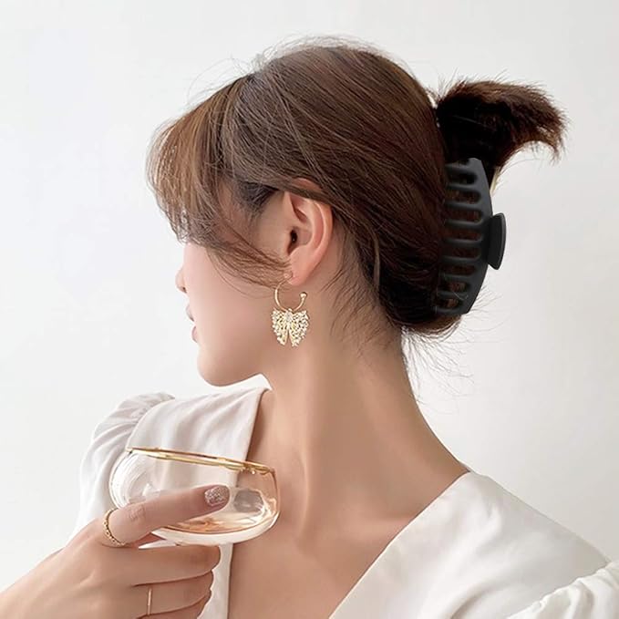 WHAVEL 6PCS Matte Plastic Large Black Hair Claw Clips For Thick Hair Jaw Clips Non-slip Ponytail Holder Hair Clip Clamps Teeth for Women and Girls