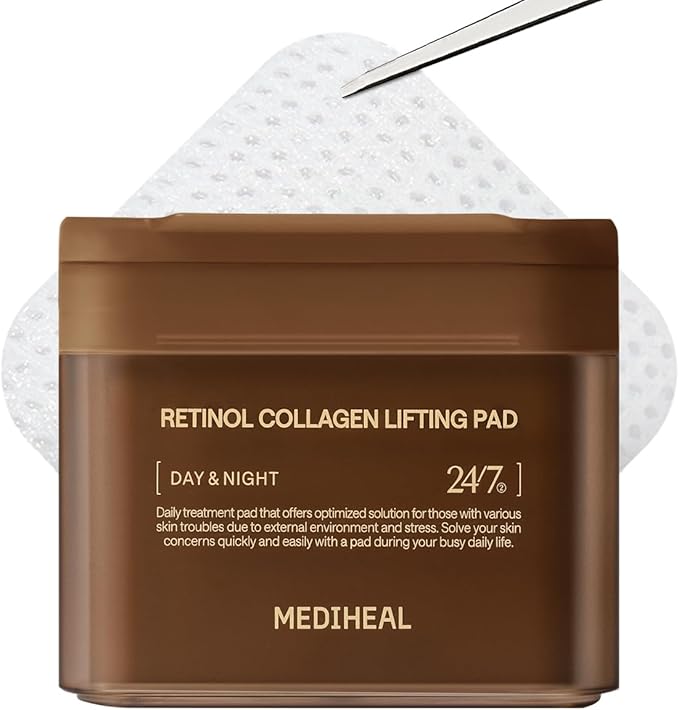 MEDIHEAL Toner Pads - Retinol Collagen Lifting Pad (100 counts) for Skin Rejuvenation & Firming - Lifting Pads for Enhancing Skin Texture - Vegan Stretchable Lifting Fabric, Korean Skin Care