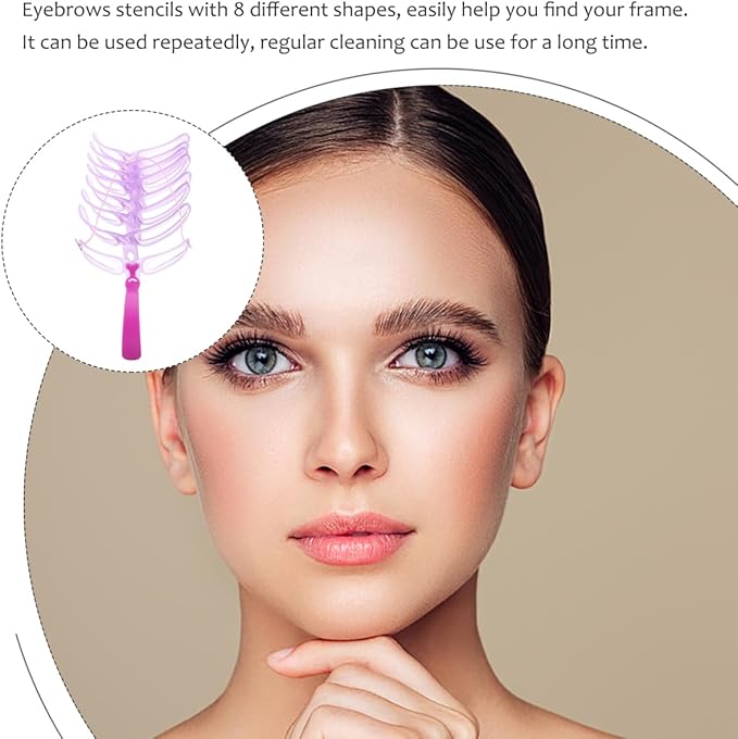 Frcolor Brow Template Handle Eyebrow Styling Stencil Kit 8 Kinds Reusable Precision Eyebrow Grooming Tool DIY Makeup and Natural Defined Eye Brow