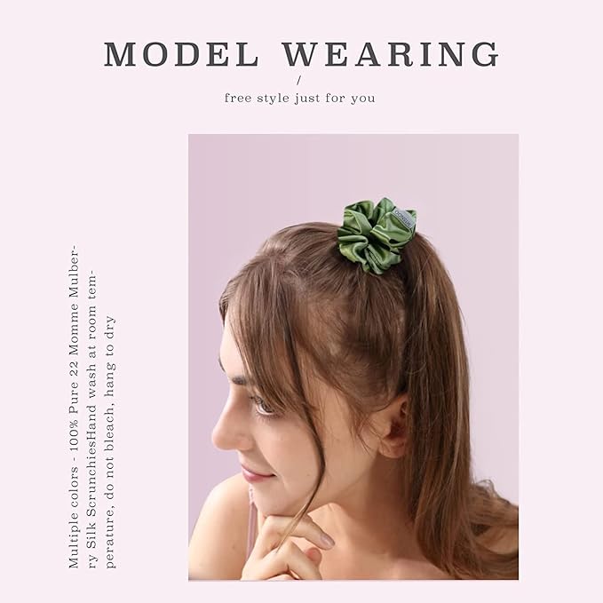 MTSNOO 100% Pure 22 Momme Mulberry Silk Scrunchies Set for Women and Girls - Elastic Curly Hair Ties and Ropes, 1 Pack
