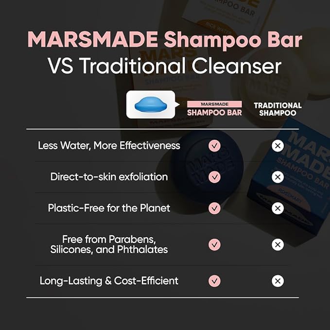 MARS MADE Rosemary Shampoo Bar 2.0 - Hydrating & Moisturizing Natural Hair Soap Bar Shampoo for Hair Volume & Scalp Nourishment - Bathing Soap Solid Shampoo for All Hair Types (120g, 4.23oz)