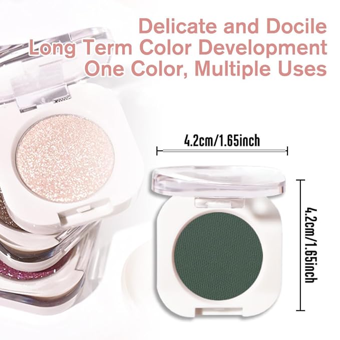 Forest Green Matte Eyeshadow, Military Green Gray Color Single Eyeshadow Palette Makeup, Neutral Powde Eye Shadow for Mature Skin, Pigmented Waterproof, Vegan & Cruelty-Free, Sombras para Ojos