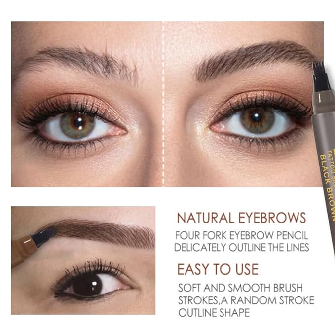 Waterproof Eyebrow Pen for Women - Microblading Tattoo Eye Brow Pencil, Long Lasting All Day, Creates Natural Looking (Jet Black - 2 PCS)