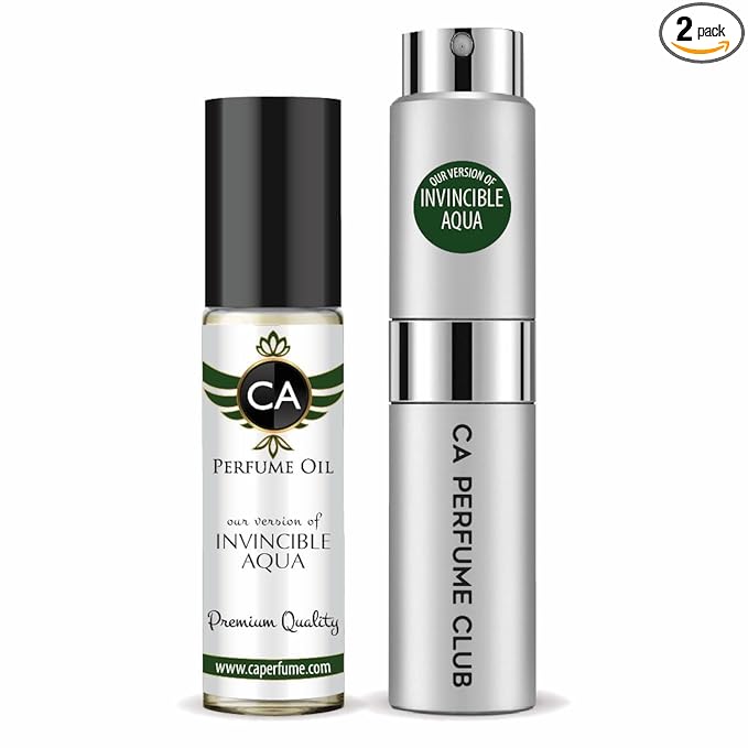 CA Perfume Duo Impression of Invincible Aqua For Men Perfume Layering Set Mens Cologne Long Lasting Travel Size EDP + Body Oil Roll-On Bottle 0.27 Fl Oz+0.33 Fl Oz