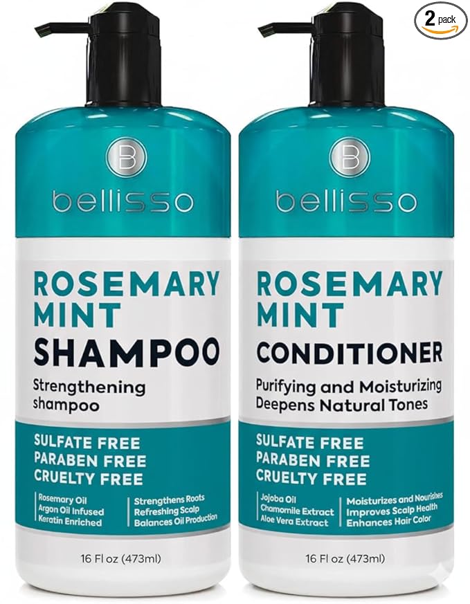 Rosemary Shampoo and Conditioner Set – with Rosemary Oil and Peppermint - Sulfate Free Moisturizing Products for Women and Men, Helps Flaky, Dry Scalp and Dandruff, Salon Thickening for Thinning Hair