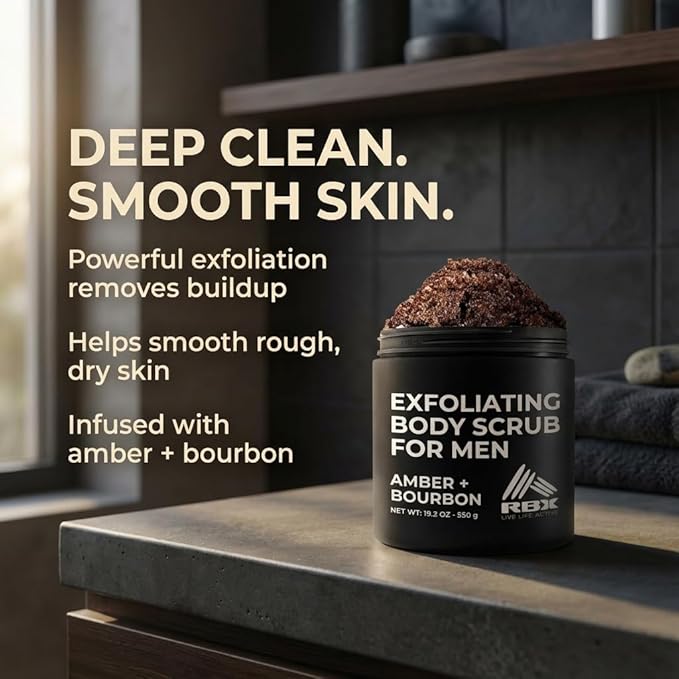 RBX Exfoliating Body Scrub For Men with Shea Butter Vitamin A and C, Moisturizing Hydrating Body Scrub for Healthy Skin