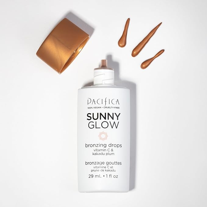 Pacifica Sunny Glow Liquid Face Bronzer Drops - Face Makeup Bronzing For Face & Cheeks for Instant Sun-Kissed Glow - Vitamin C & Glycolic Acid Infused Liquid Bronzer Illuminating Highlighting Clean