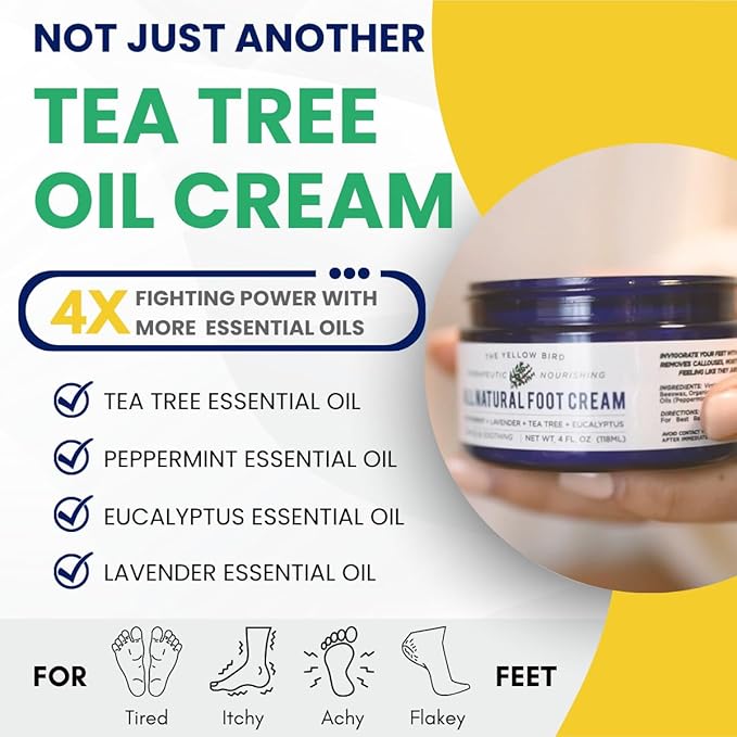 All Natural Foot Cream for Cracked Heels & Dry Feet – USA Made Organic Foot Balm for Callus Softening – Hydrating Foot Care Moisturizer with Peppermint, Tea Tree, Lavender & Eucalyptus