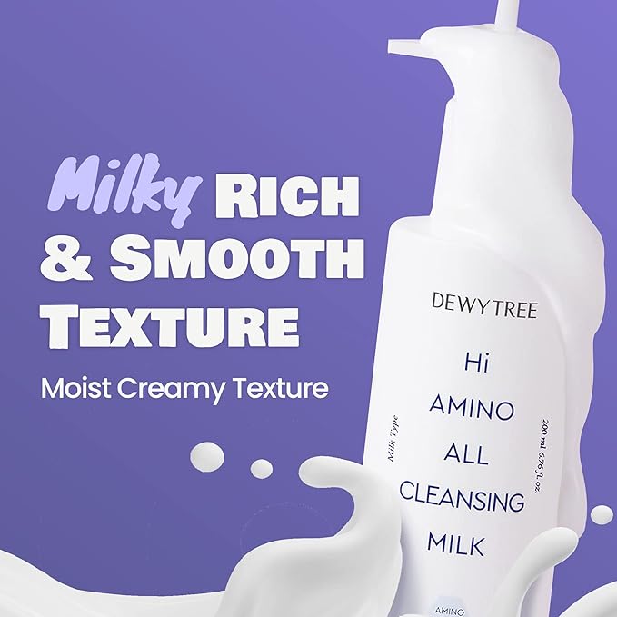 DEWYTREE Hi Amino All Cleansing Milk - Hydrating Facial Cleanser for Sensitive Skin | Amino Acid Face Lotion Oil Cleanser Korean Exfoliating Face Wash | Face Cleanser for Women & Men (6.76fl oz)