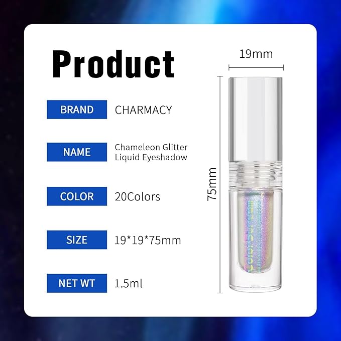 CHARMACY Liquid Duochrome Eyeshadow, Multi-Dimensional Eye Looks, Long Lasting Glitter Eye Shadow Sets Metallic Pigments, Quick Drying, Sparkling Shiny Eye Makeup for Beginners, 1.6g (#13)