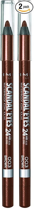 Rimmel London Scandaleyes Waterproof Gel Pencil Eyeliner, Long-Wearing, Ultra-Smooth, Smudge-Proof, 003, Brown, 0.04oz (Pack of 2)