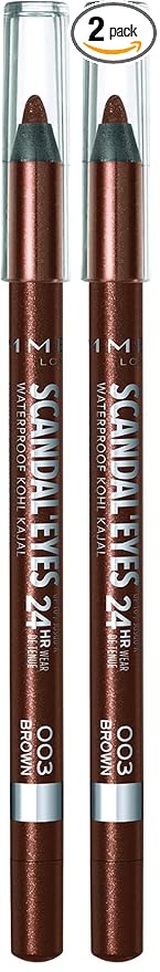 Rimmel London Scandaleyes Waterproof Gel Pencil Eyeliner, Long-Wearing, Ultra-Smooth, Smudge-Proof, 003, Brown, 0.04oz (Pack of 2)