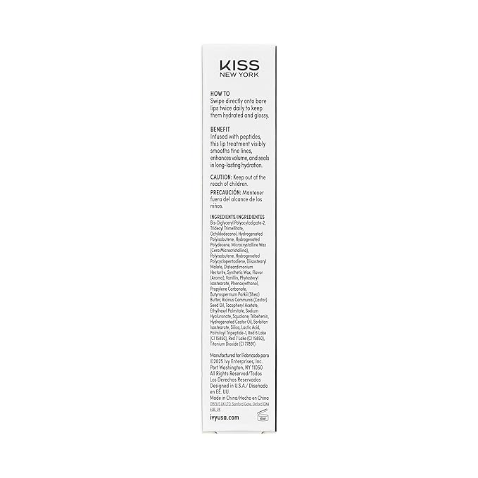 KISS NEW YORK Peptide Lip Treatment, Hydrating & Non-Sticky Tinted Plumping Balm, Shea Butter, Castor Oil & Squalane Reduces Look of Fine Lines, Softer & Fuller Lips with Cooling Metal Tip (Coconut)