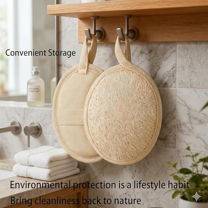 Natural Loofah Sponge Exfoliating Body Scrubber, Body Scrubbers for Shower,Made with Eco-Friendly and Biodegradable Shower Luffa Sponge - 2 Count (1 Pack)