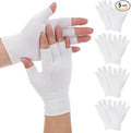 Cotton Fingerless Gloves, 5 Pairs White Cotton Gloves for Dry Hands 5 Open Fingertips Soft Moisturizing Gloves for Adults Eczema, Skin Treatment, Hand Spa, Overnight Hydration