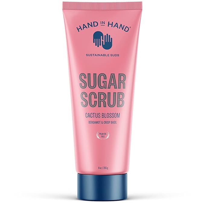 Hand in Hand Sugar Scrub, Gentle Exfoliation For All Skin Types, 9 Ounce, Bergamot & Crisp Basil, Cactus Blossom Scent, Single