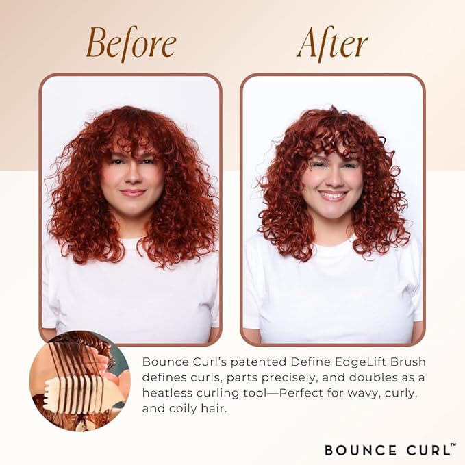 Bounce Curl Define EdgeLift Brush, 5-in-1 Tool for Effortlessly Defined Curls, Waves & Coils, Reduces Frizz - Cherry