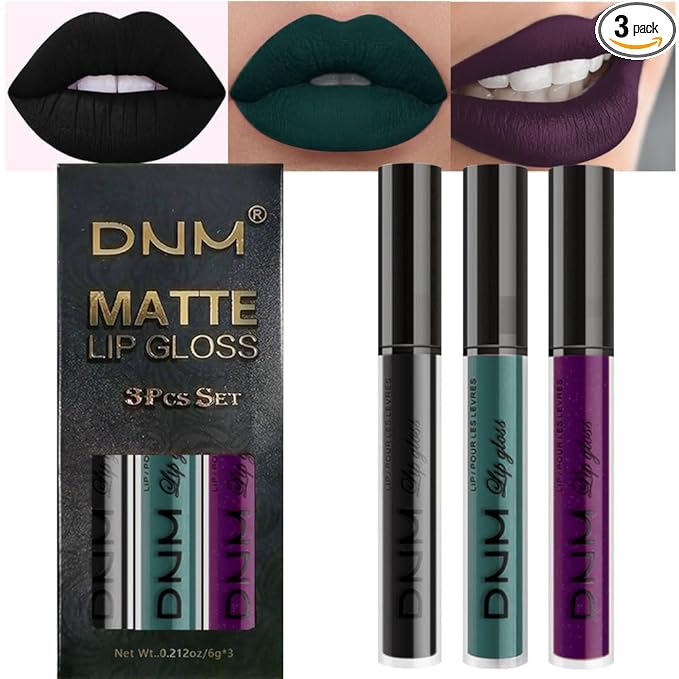 evpct 3Pcs Dark Black Green Purple Matte Liquid Lipstick Lip Stain Sets for Women Long Lasting Waterproof, 24 Hours Goth Lipstick labiales matte mate larga duracion listip 24 hours, 19#