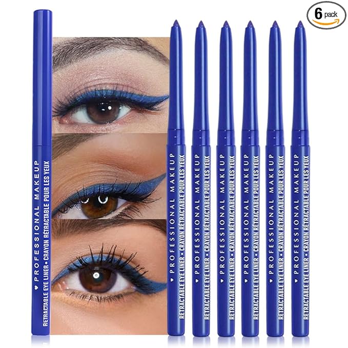 Retractable Creamy Eyeliner Eyeshadow Sticks for Eye Makeup, Ultra Pigmented Mechanical Eye Pencils, Smudge Proof Matte Satin Finish Formula, Longlasting, Vegan & Cruelty-Free (6 Pcs-Sky Blue-06)