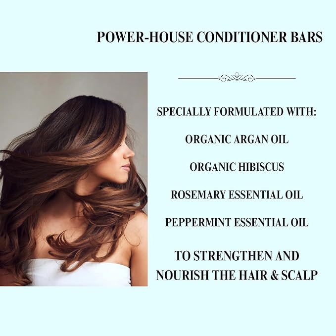 Peppermint & Rosemary Natural Hair Conditioner Bar, Organic, Vegan, Volumizing, Hydrating Argan Oil Conditioner for Curly or Straight Hair, Paraben & Sulfate Free, Made in USA - 2.3 oz.