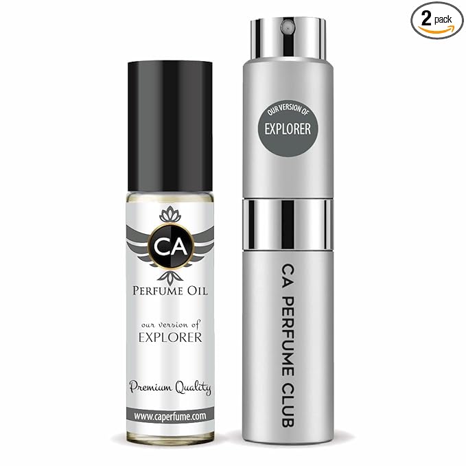 CA Perfume Duo Impression of Explorer For Men Perfume Layering Set Mens Cologne Long Lasting Travel Size EDP + Body Oil Roll-On Bottle 0.27 Fl Oz+0.33 Fl Oz