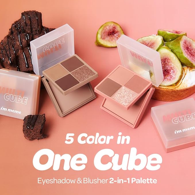 I'M MEME Mini 2-in-1 Palette - Multi Cube 08 Fig Tart | Portable, Versatile, 4 Eye-shadows and 1 Blush, Soft Touch, Suitable For Daily Blending, Long Wear Blendable, Pearly Finish, 0.27 Oz