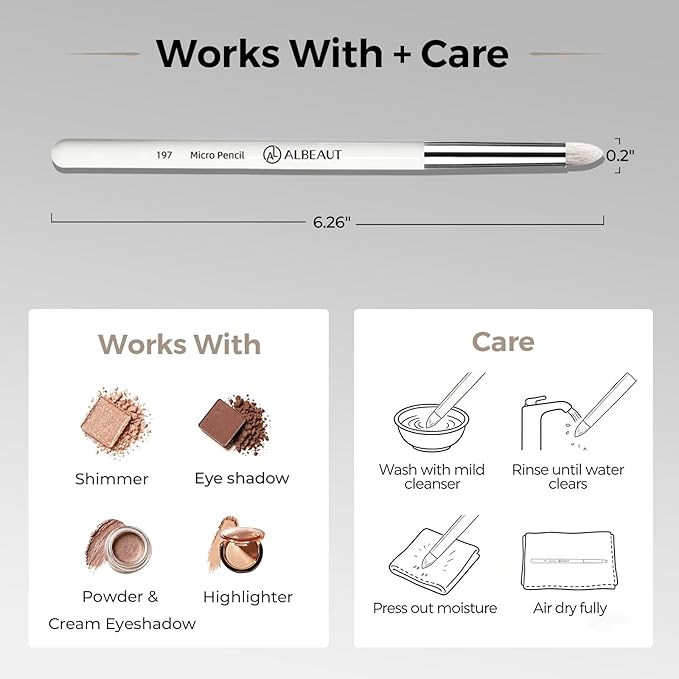 Albeaut Small Eyeshadow Brush, Soft Firm Pencil Brush with Precise Point, Eyeliner Smudge Tool, Delicate Areas Eye Shadow Applicator for Inner Eye & Different Eye Shape (197 Micro Pencil)