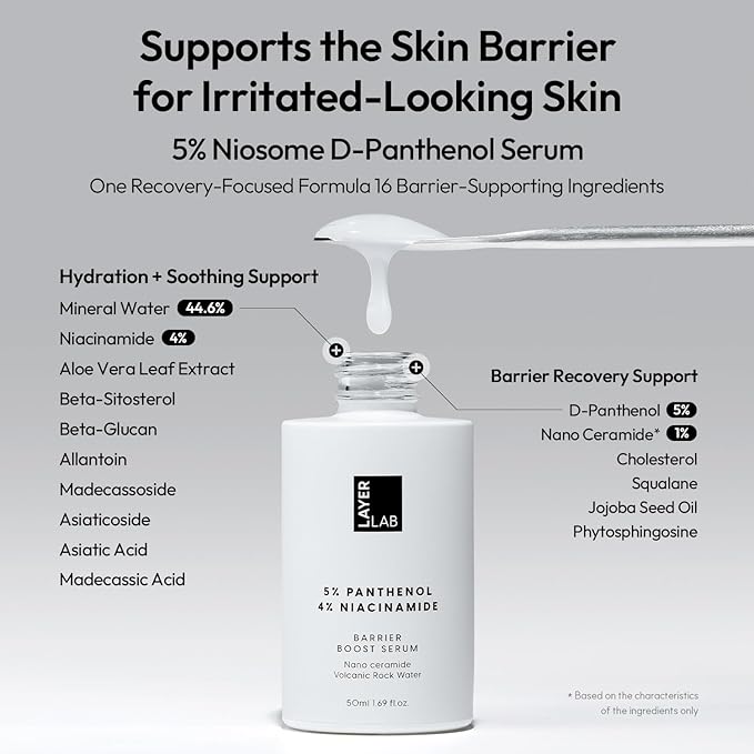 LAYERLAB Barrier Boost Serum with 5% Panthenol 4% Niacinamide, Soothing Korean Skincare for Sensitive Skin, Niosome Panthenol Serum, 50ml, 1.69 fl.oz