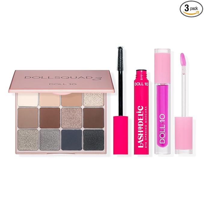 10 Minute Face- Best of Doll 10 Beauty Exclusive | Doll Squad 3, Lashadelic Mascara, Plumping Lip OIl Bundle, Pink