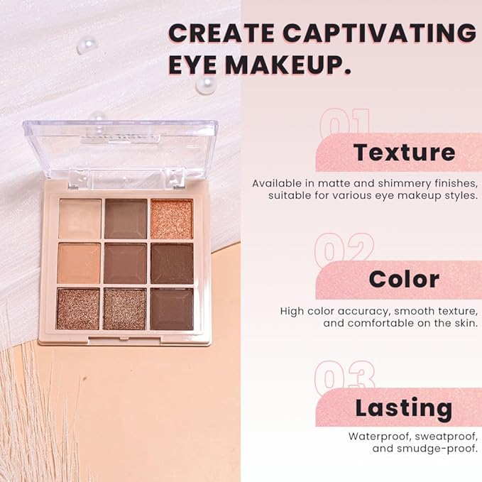 WanTuoluo 9 Colors Smoky Matte Shimmer Eyeshadow Palette for Women, Nude Rose Gold Light Medium Gray Wine Brown Purple, High Pigmented Primers Powder Spring Sale Deal 2026 (9 Colors-Nude Brown Gold)