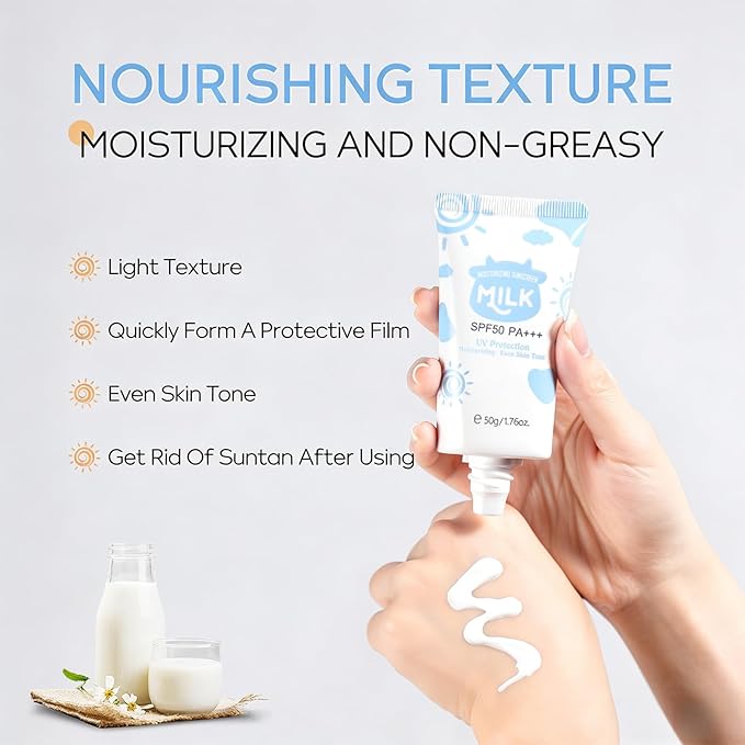 Sunscreen for Face SPF 50, Milk Moisturizing Sun screen for Women, Even Skin Tone, Light Texture, Non-Greasy Daily Sunscreen for Face & Body, 50g