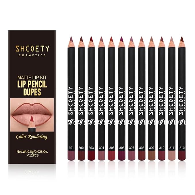 SHCOETY 24 Pcs Matte Lip Liner Set, Waterproof Longwear Lip Pencils, Smooth Soft High Pigmented Natural Lip Makeup (SH8007X+SH012X)