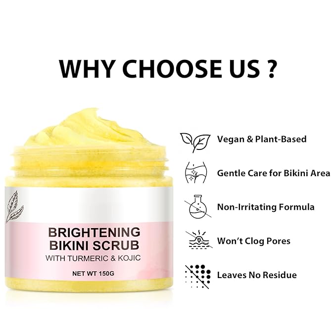 Bikini Area Exfoliator with Turmeric,Ingrown Hair & Razor Bump Scrub for Bikini,Underarm & Inner Thigh – Skin Smoothing, Moisturizing,Body Scrub For All the Skin (5.29oz)