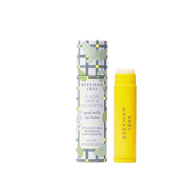 Beekman 1802 Goat Milk Lip Balm – Moisturizing Lip Balm for Dry, Chapped Lips – Sensitive Skin Safe – Glacial Mint & Eucalyptus – 0.15 oz (Pack of 3)