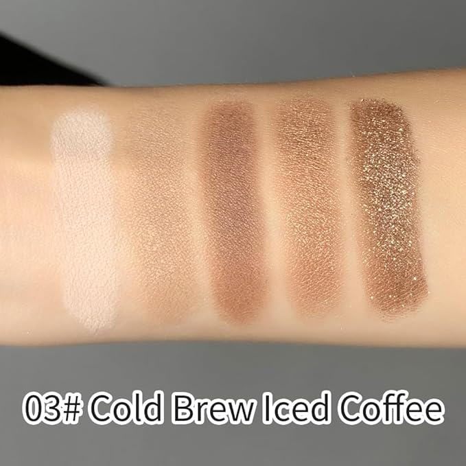 Warm Brown Taupe Neutral Matte & Shimmer Eyeshadow, 5 Color Highly Pigmented Blendable Soft Eye Shadow Palette Makeup for Older Women, Long Lasting Mini Travel Size, Suitable for Mature Skin 03#