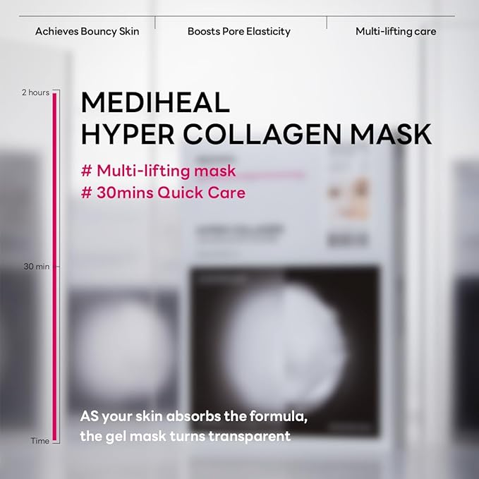 Mediheal Hyper Collagen - Collagen Real Deep Mask, Overnight Firming & Hydrating Gel Mask, Pore Appearance Refining, Plumping & Elasticity Care, Korean Skincare (10ea)