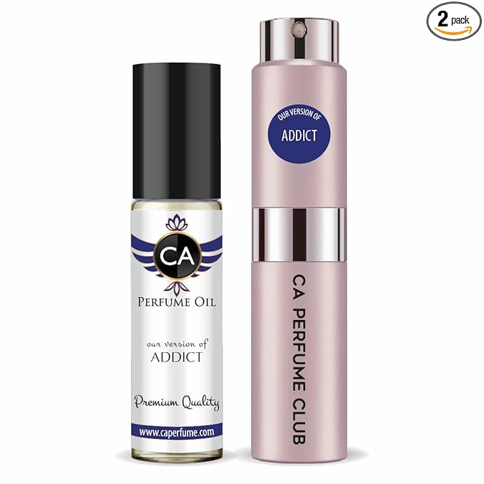 CA Perfume Duo Impression of Addict For Women Perfume Layering Set Long Lasting Travel Size EDP + Body Oil Roll-On Bottle 0.27 Fl Oz+0.33 Fl Oz