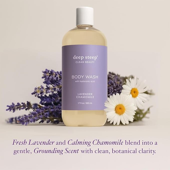 Deep Steep Lavender Chamomile Body Wash, Hydrating Shower Gel with Hyaluronic Acid & Shea Butter for Sensitive Skin, Bodywash for Women & Men, 17 Fl Oz, 1-Pack