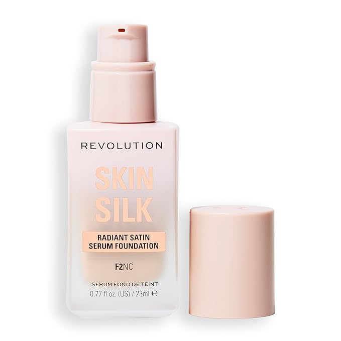 Revolution Skin Silk Radiant Satin Serum Foundation, Buildable Coverage with Hydrating Hyaluronic Acid for a Natural Finish, Vegan & Cruelty-Free, F2NC Fair Skin Tones, 0.77 fl oz