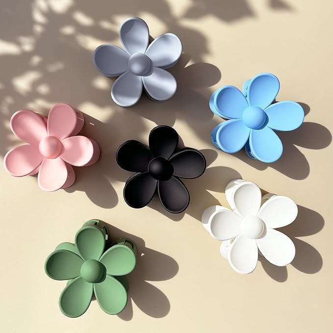 Flower Hair Clips 6 PCS Flower Claw Clips for Women Matte Large Claw Clips Strong Hold Jaw Clamps Hair Accessories for Thick Hair 6 Colors