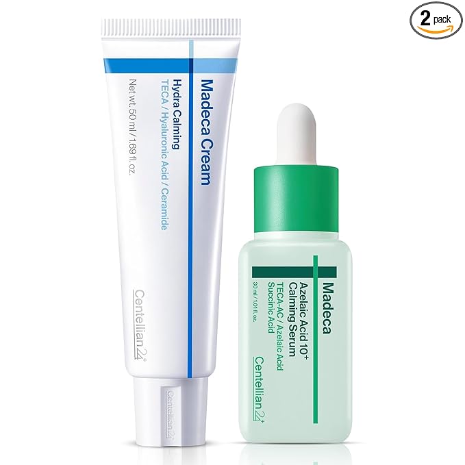 CENTELLIAN 24 Hydra Calming Madeca Cream Taehyun Edition 1.69 fl oz + Azelaic Acid 10 Calming Serum 1.01 fl oz Korean Skincare, Acne Prone Skin, Oil Control, Redness Relief, Pore Care, Barrier Repair