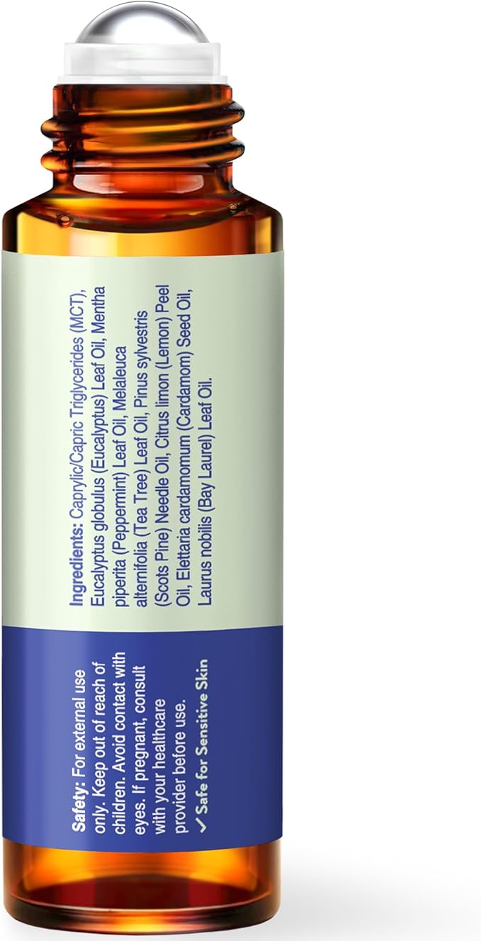 UpNature Breathe Essential Oil Roll On Blend – Natural Breathing Support - Premium Quality Essential Oils for Skin - Pure Blend of Peppermint, Tea Tree & Eucalyptus Oil