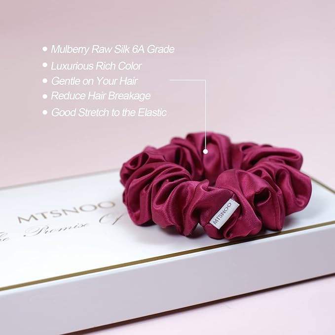 MTSNOO Silk Scrunchie for Hair Sleep, 100% Pure 22 Momme Mulberry Silk Scrunchies for Curly Hair with Elastic Band, 1 Pack, Deep Rose